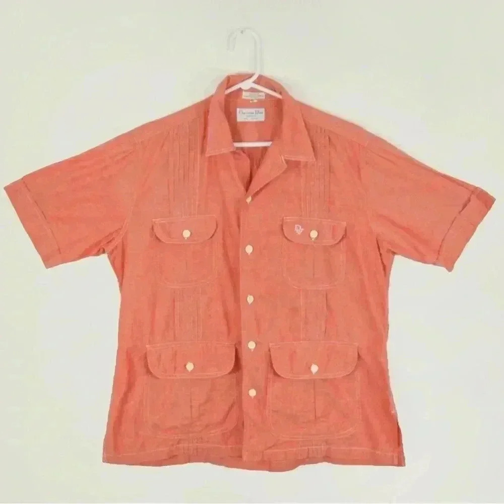 Vintage Christian Dior Monsieur Short Sleeve Button Down Blouse Shirt